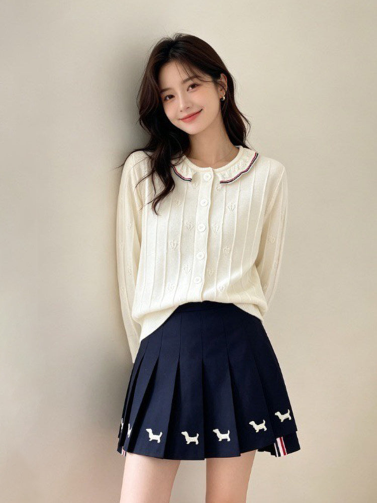 Thom Browne Style Contrast-Collar Wool Cardigan