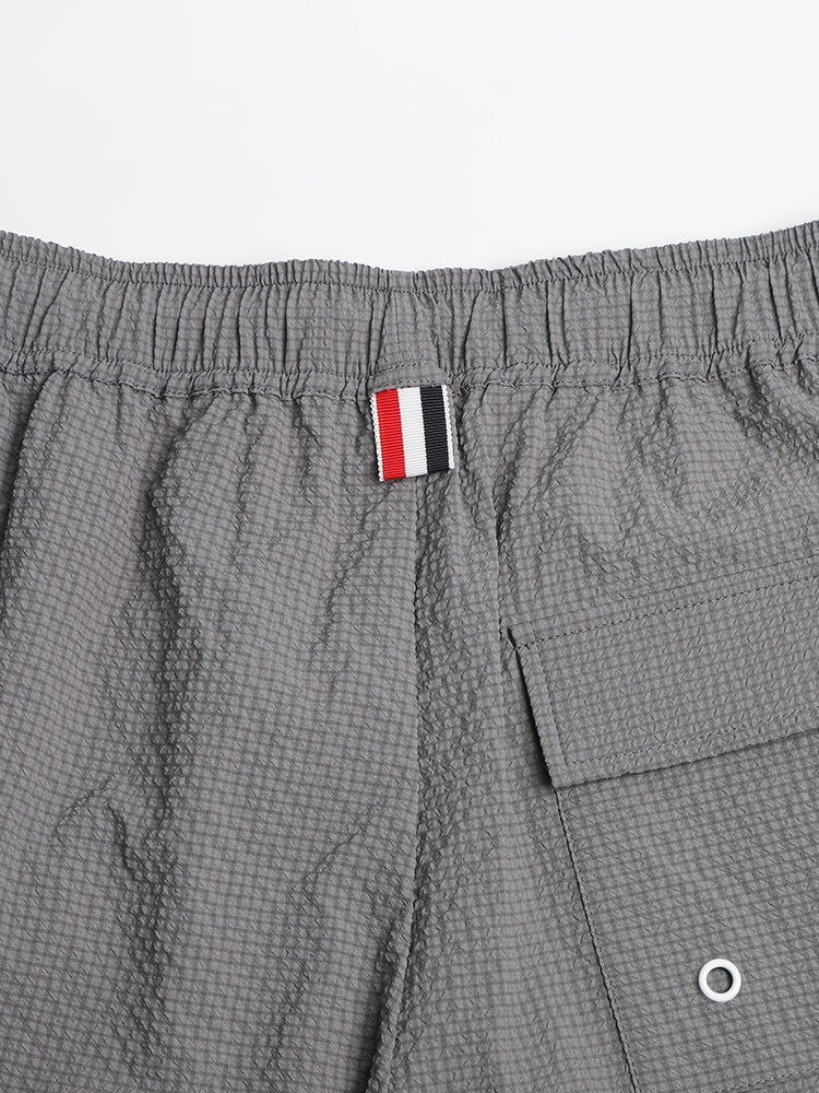 Thom Browne Style Men's Casual Shorts with Signature Four-Bar Detail