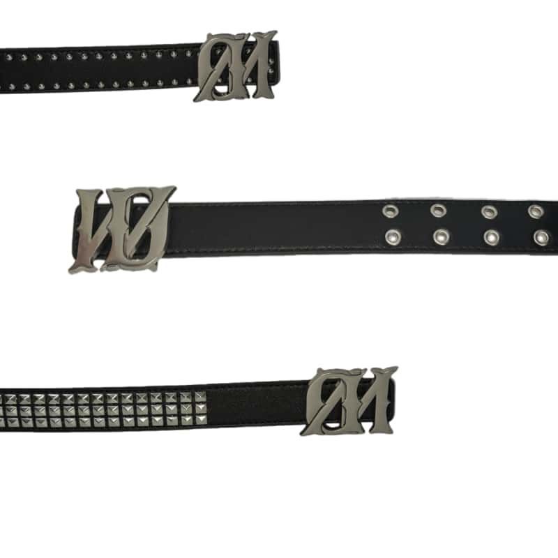 Y2K Punk Dark Jeans Belt Black Leather Studded Removable Buckle Waist