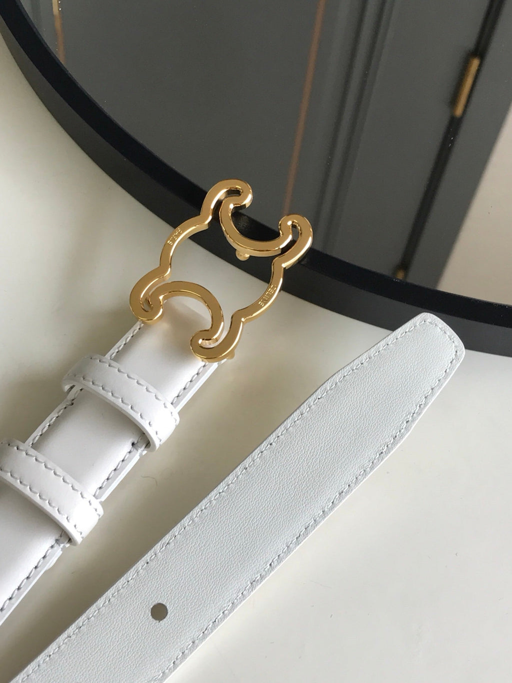 CELINE 25S BELT TRIOMPHE 25MM IN WHITE CALFSKIN 559674