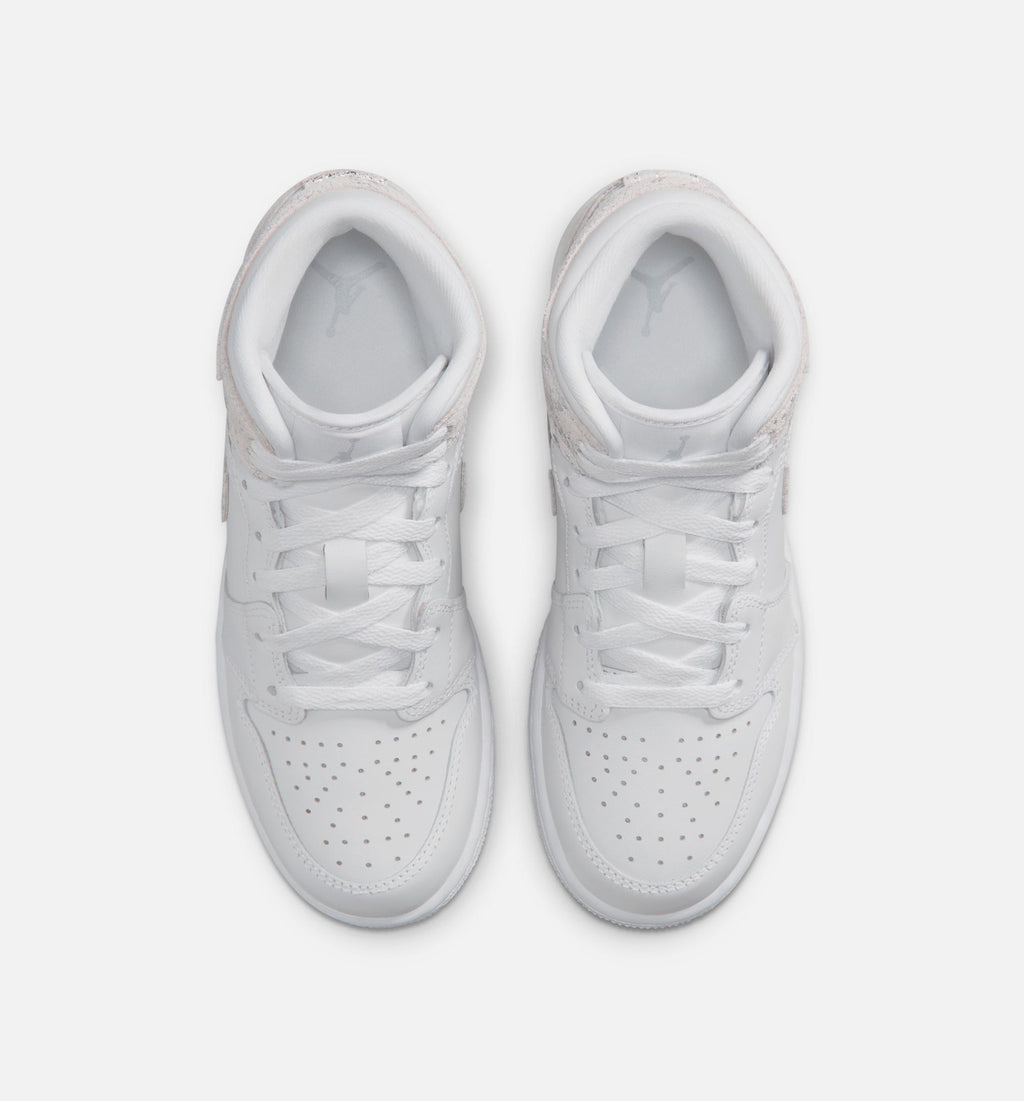 Air Jordan 1 Mid SE Grade School Sneakers - White / Silver