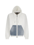 DSQUARED2 logo-pattern denim-panel hoodie