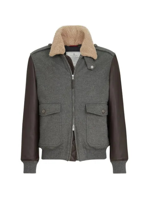 Brunello Cucinelli bonded cashmere beaver cloth and nappa leather bomber jacket