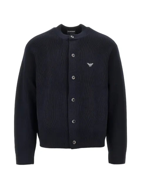 Emporio Armani logo-embroidered ribbed-knit cardigan