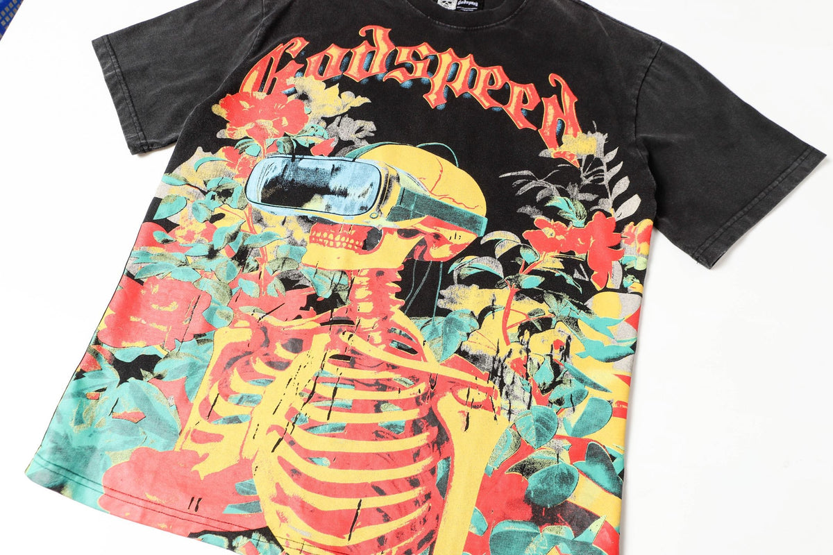 Godspeed VR Flower Skeleton Short‑Sleeve T‑Shirt (Black)