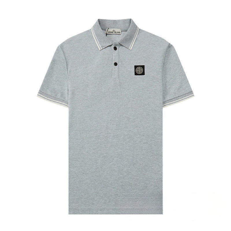 Stone Island Compass Patch Striped Collar Short Sleeve Polo Streetwear
