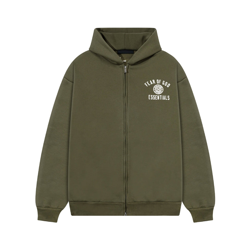 Fear Of God Essentials Emblem Letter Zip Up Hoodie Unisex