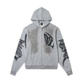 Mixed Emotion Grey Washed Gothic Graphic Zip Up Hoodie