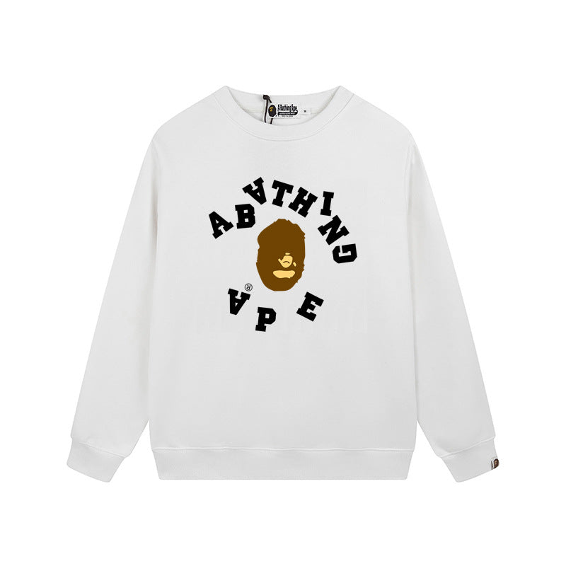 Bape Arch Letter Shark Ape Head Washed Oversized Crewneck Streetwear