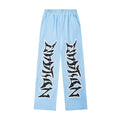 Mixed Emotion Light Blue Gothic Graphic Wide Leg Sweatpants