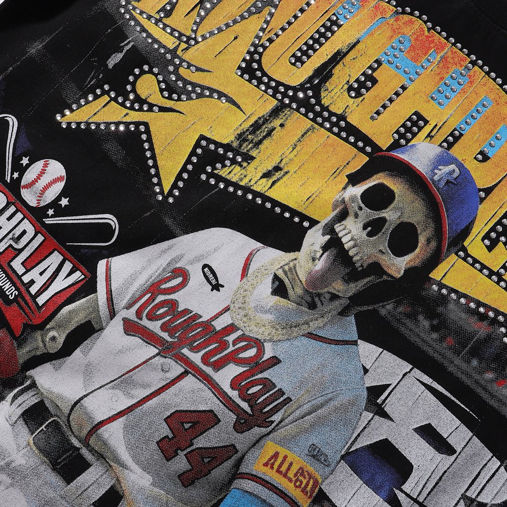 Rough Play Skeleton Baseball Graphic T-Shirt
