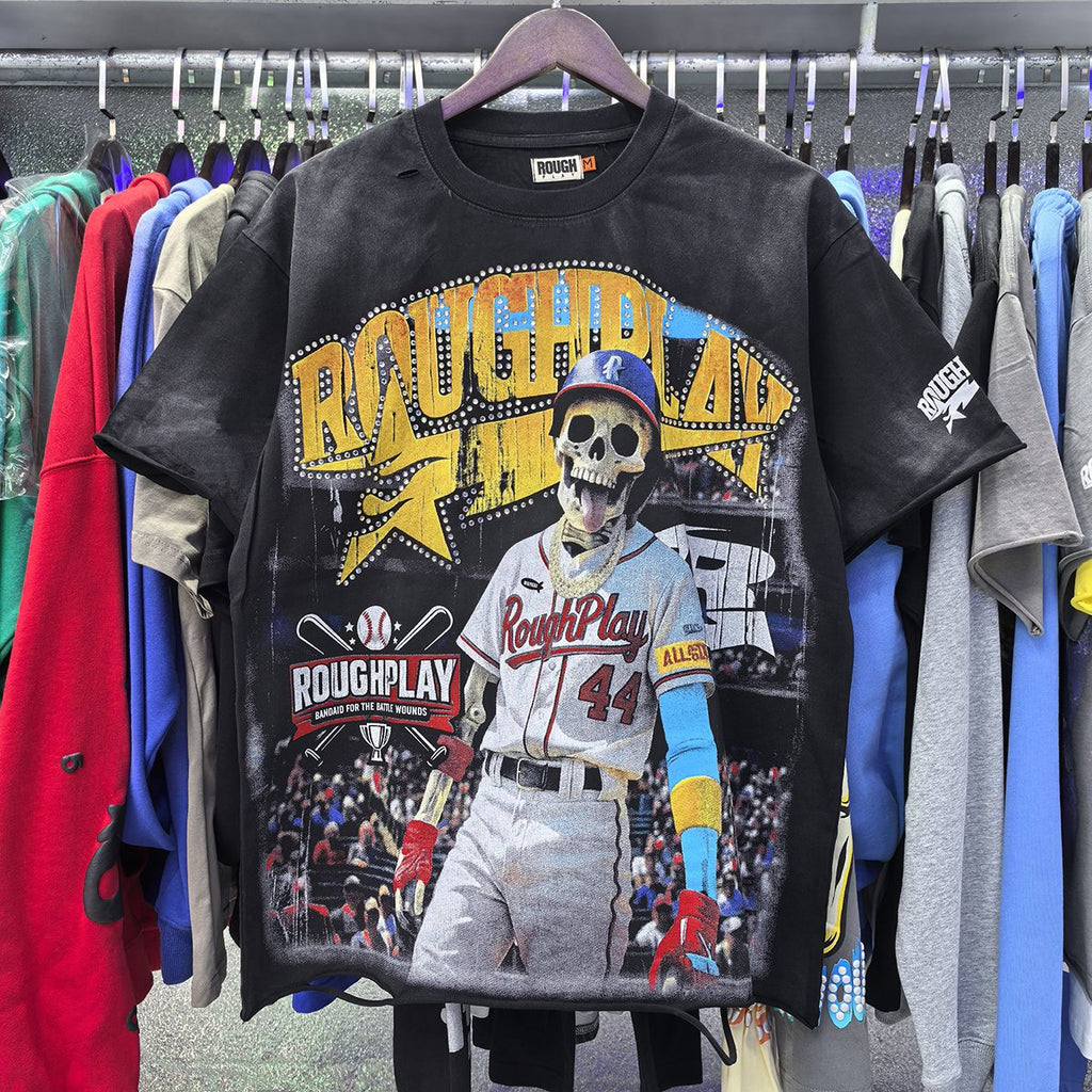 Rough Play Skeleton Baseball Graphic T-Shirt
