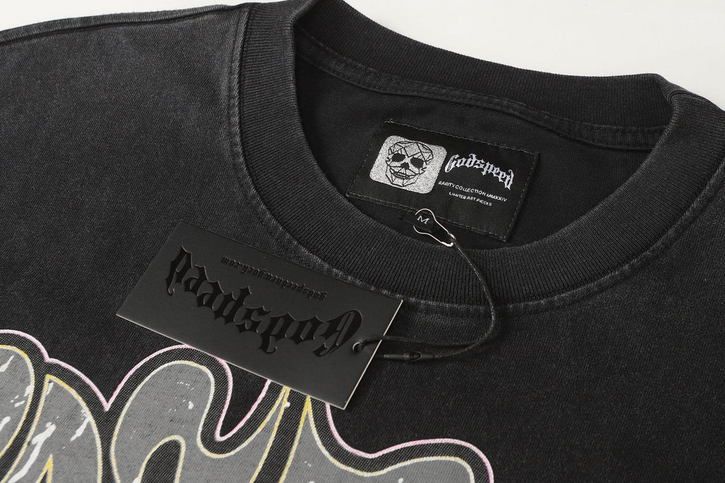 Godspeed Washed Black Graphic Long-Sleeve T-Shirt