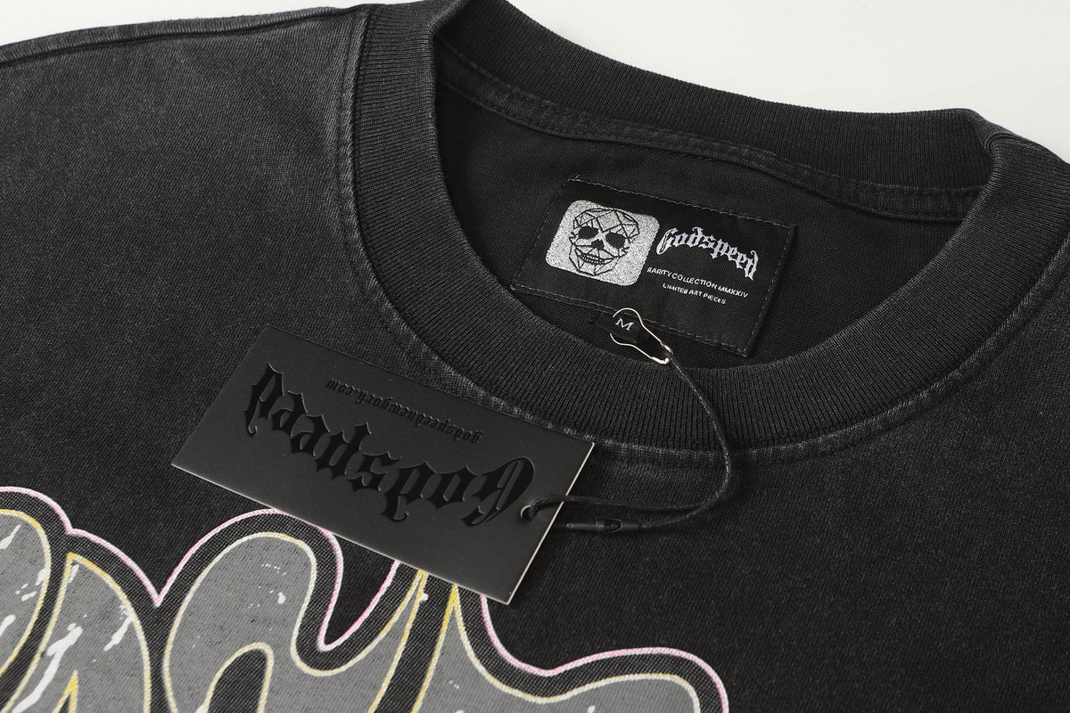 Godspeed Washed Black Graphic Long-Sleeve T-Shirt