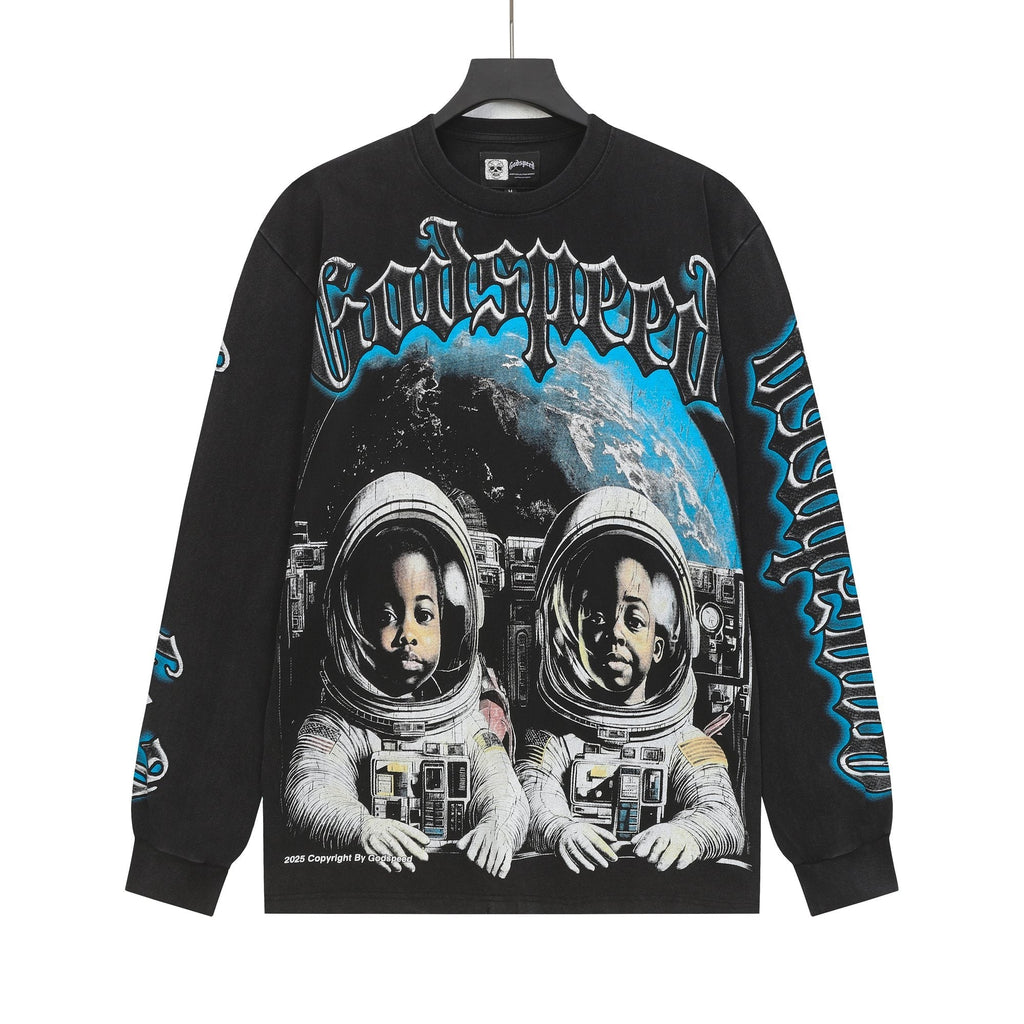 Godspeed Washed Black Graphic Long-Sleeve T-Shirt