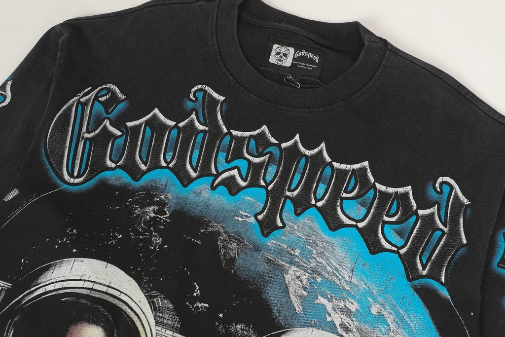 Godspeed Washed Black Graphic Long-Sleeve T-Shirt