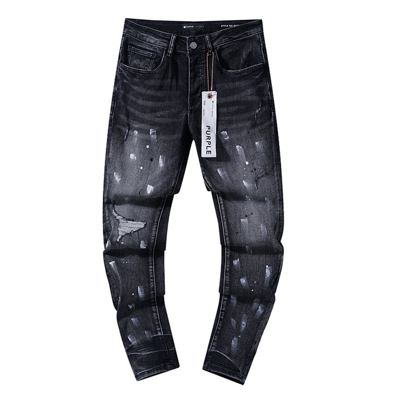 Purple Brand Black Distressed Paint-Splatter Jeans