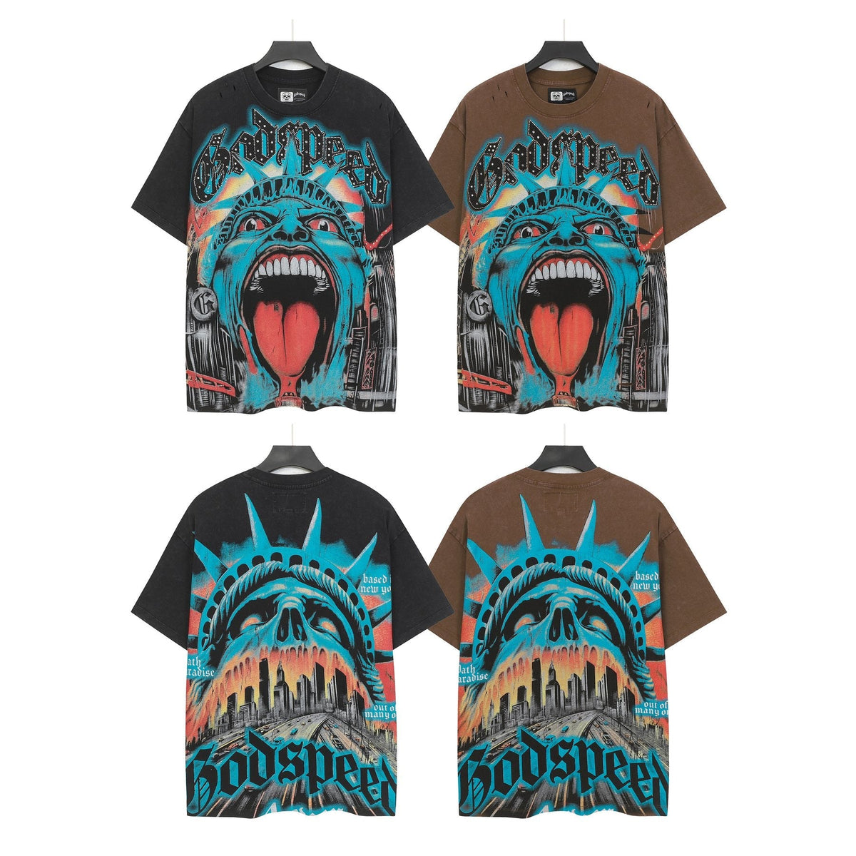 Godspeed Distressed Rhinestone Graphic T-Shirt
