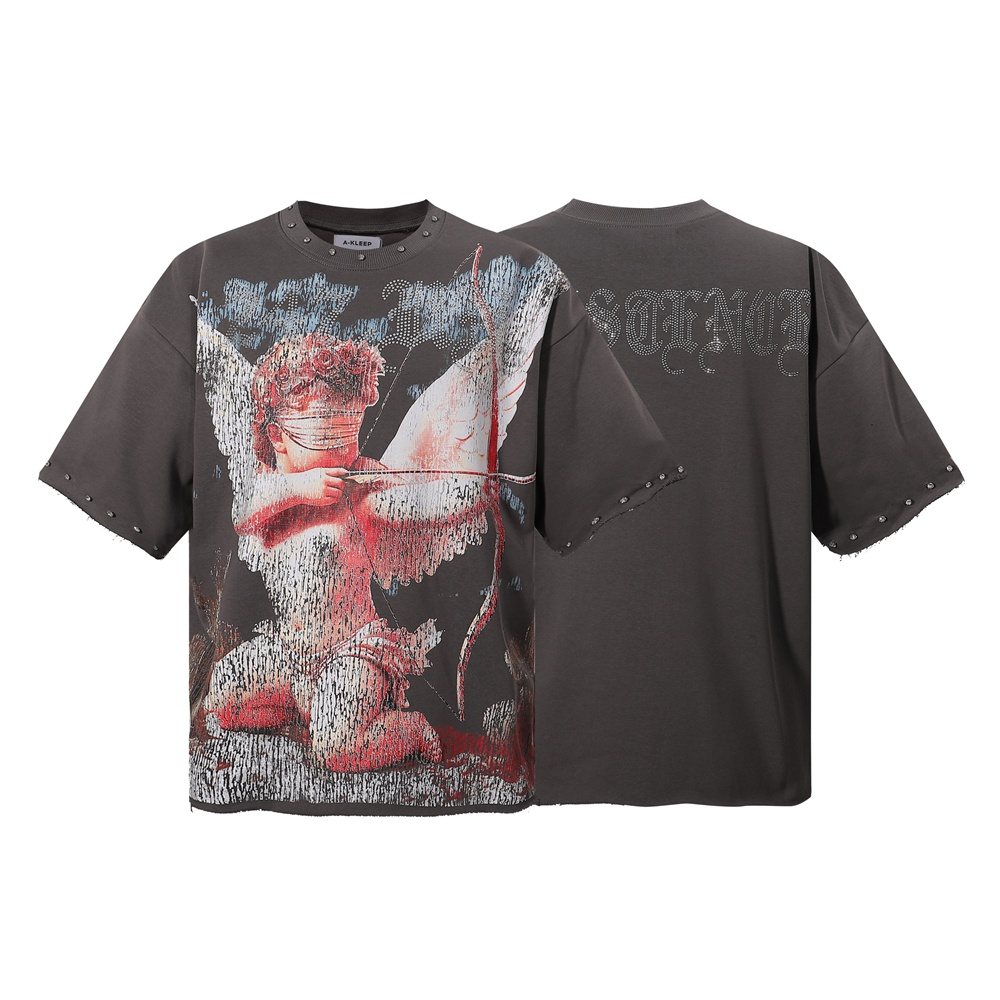 KLEEP Cherub Studded Trim Graphic T-Shirt