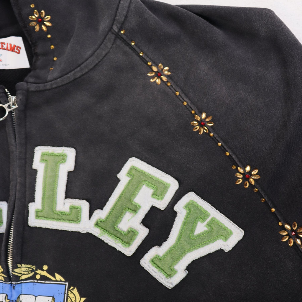 Valley Dreams Washed Black Collegiate Crest Zip Hoodie