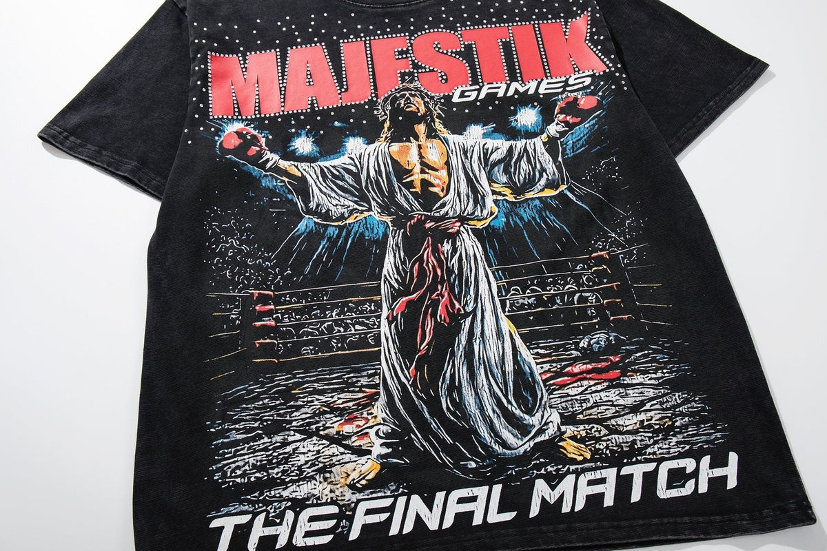 MAJESTIK Washed Black Graphic Short-Sleeve T-Shirt