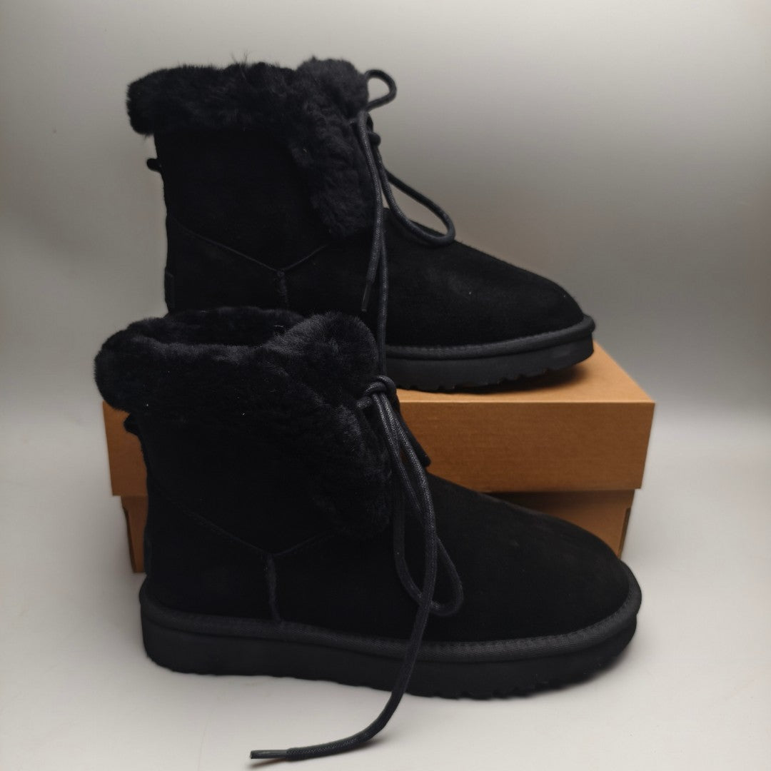 Black Mid-Top Lace-Up Casual Sneakers — New Arrival | In Stock