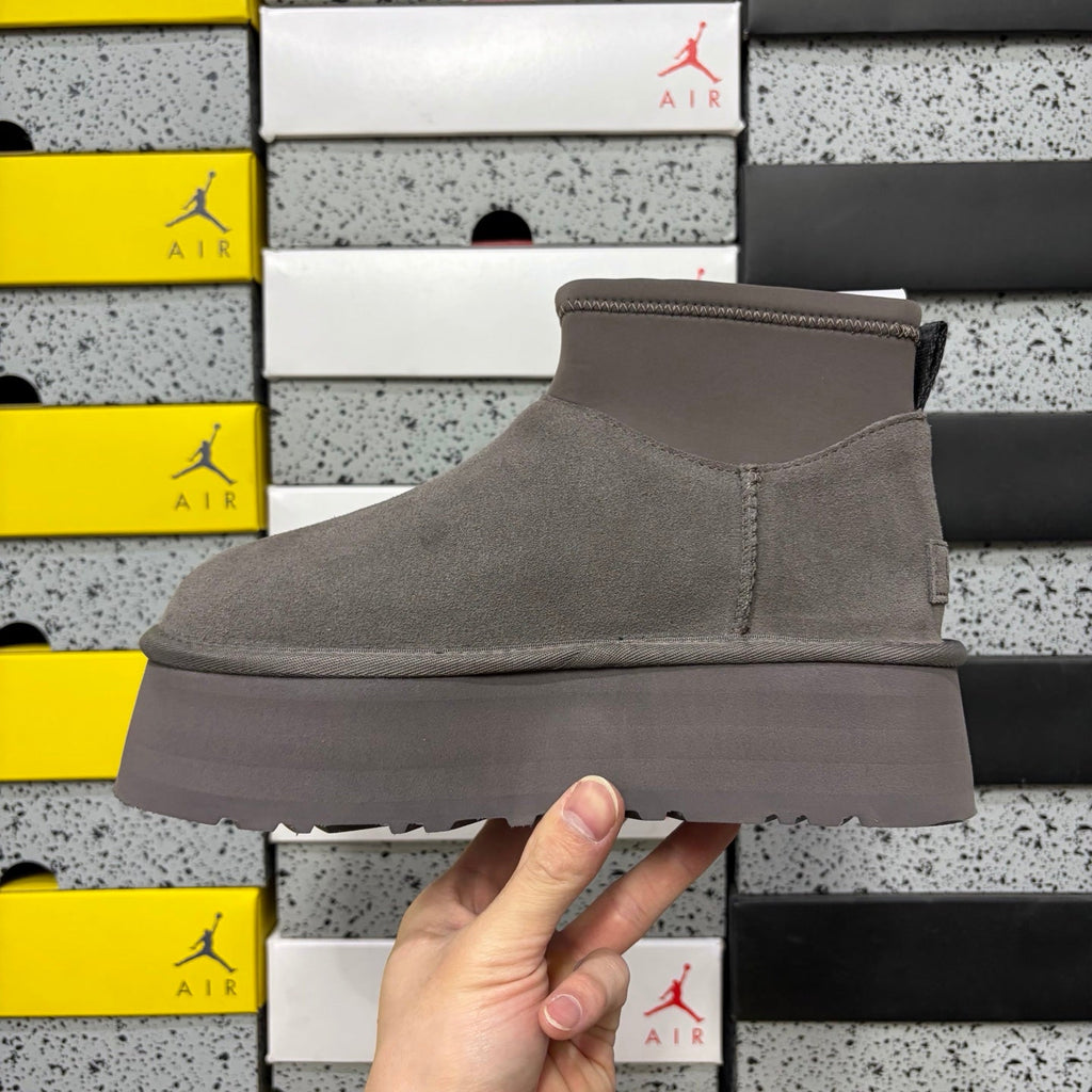 UGG Classic Mini Weather Hybrid Women's Boot – Suede & Stretch Collar Ankle Boot with Orange Pull Loop, UGG SugrSole & Weather-Resistant Construction in Grey