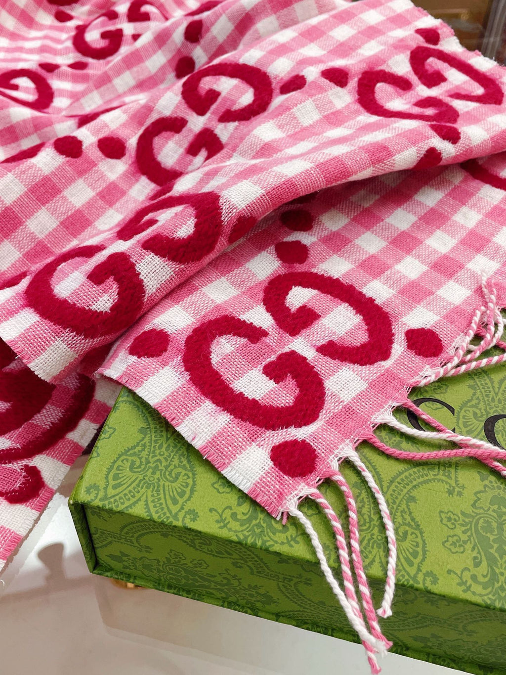 SCARF 220 CM IN BRIGHT PINK MIX WHITE WOOL 401164