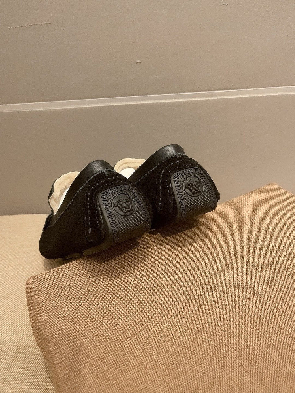 Versace Men's Black Red Accent Slip-On Loafers