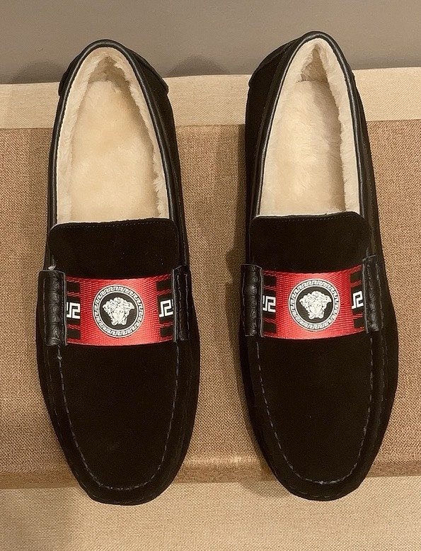 Versace Men's Black Red Accent Slip-On Loafers