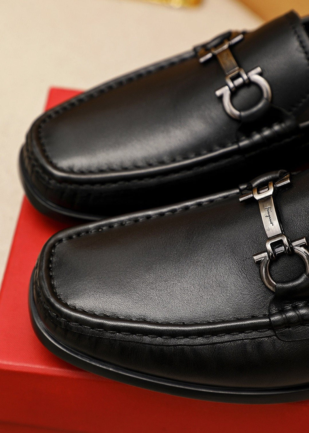Ferragamo Black Metal-Bit Loafers - Apron Toe