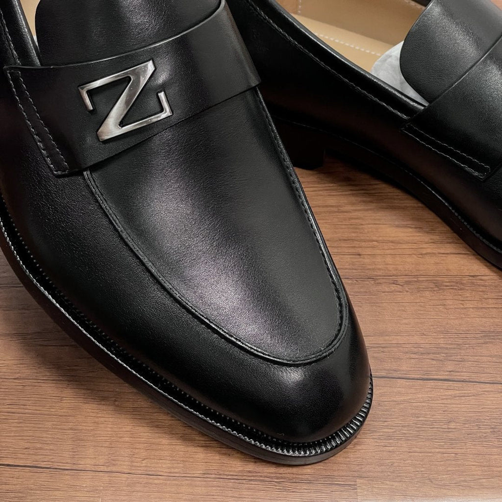 Zegna Men's Black Metal-Accent Loafers