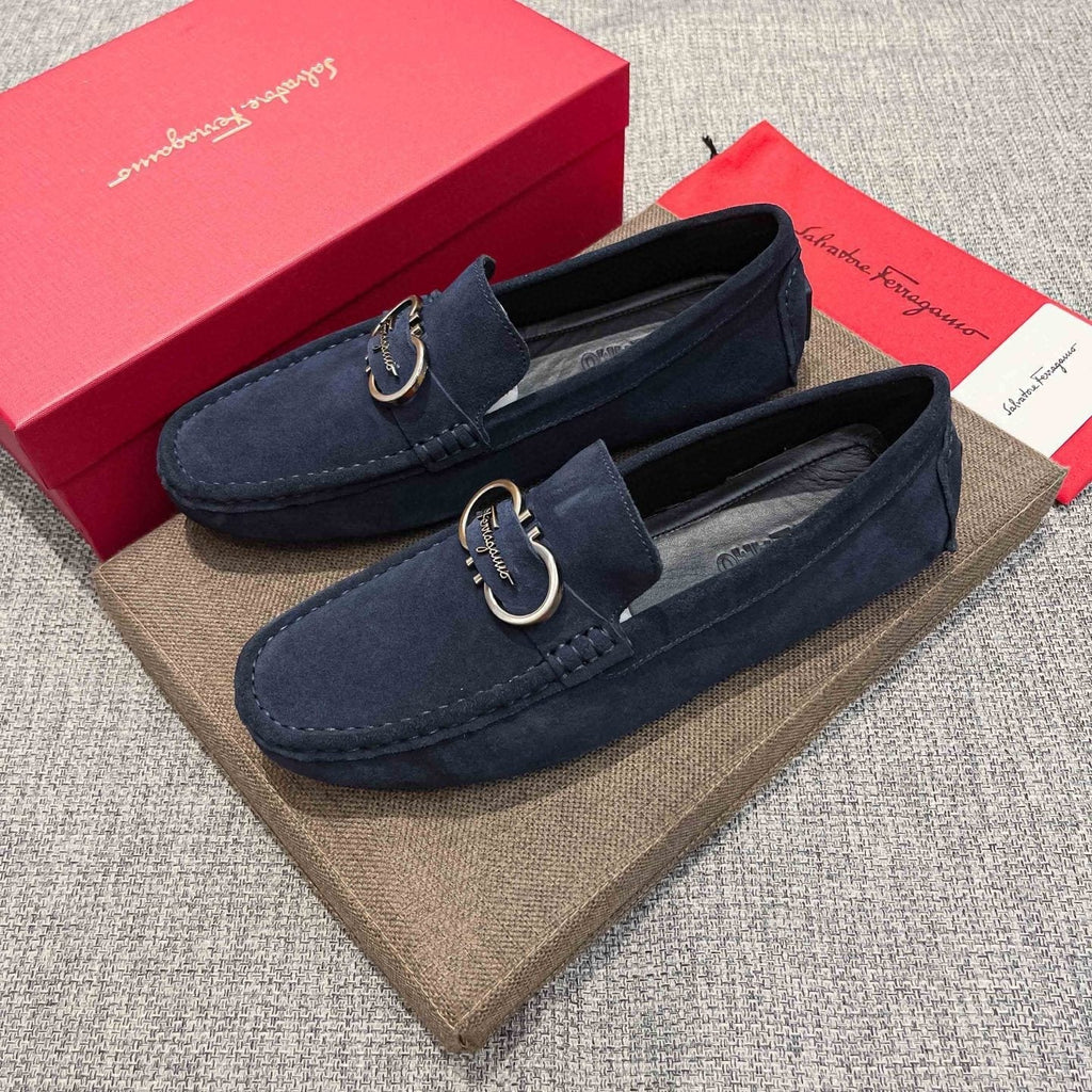 Salvatore Ferragamo Navy Suede Bit Loafers