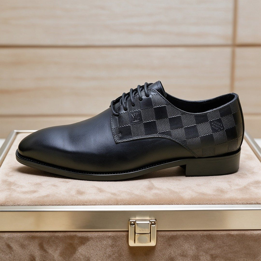 Louis Vuitton Black Checkered Lace-Up Dress Shoes