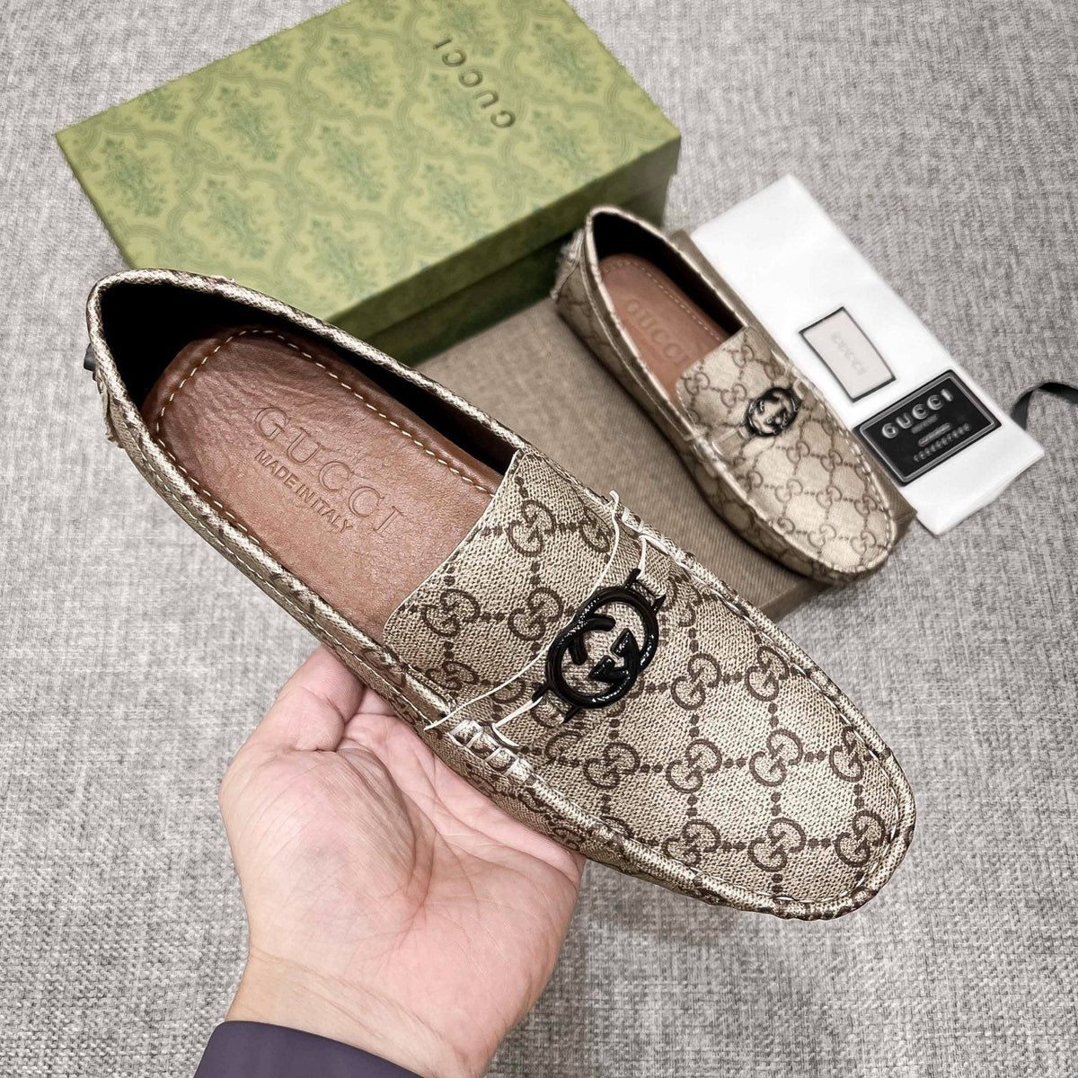 Gucci Monogram Driving Loafers