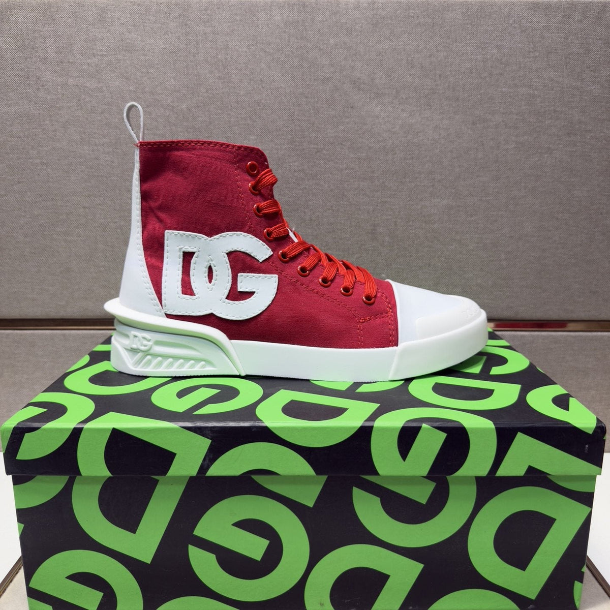 Dolce & Gabbana Red and White High-Top Sneakers
