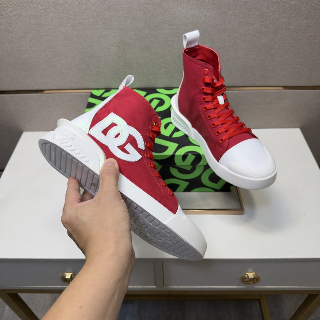 Dolce & Gabbana Red and White High-Top Sneakers