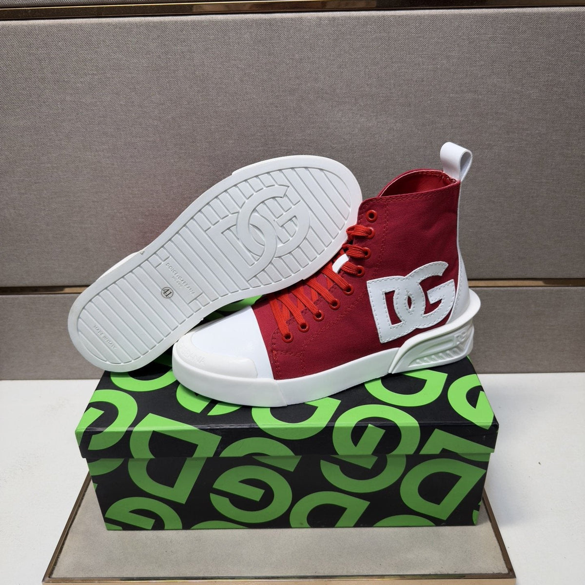 Dolce & Gabbana Red and White High-Top Sneakers