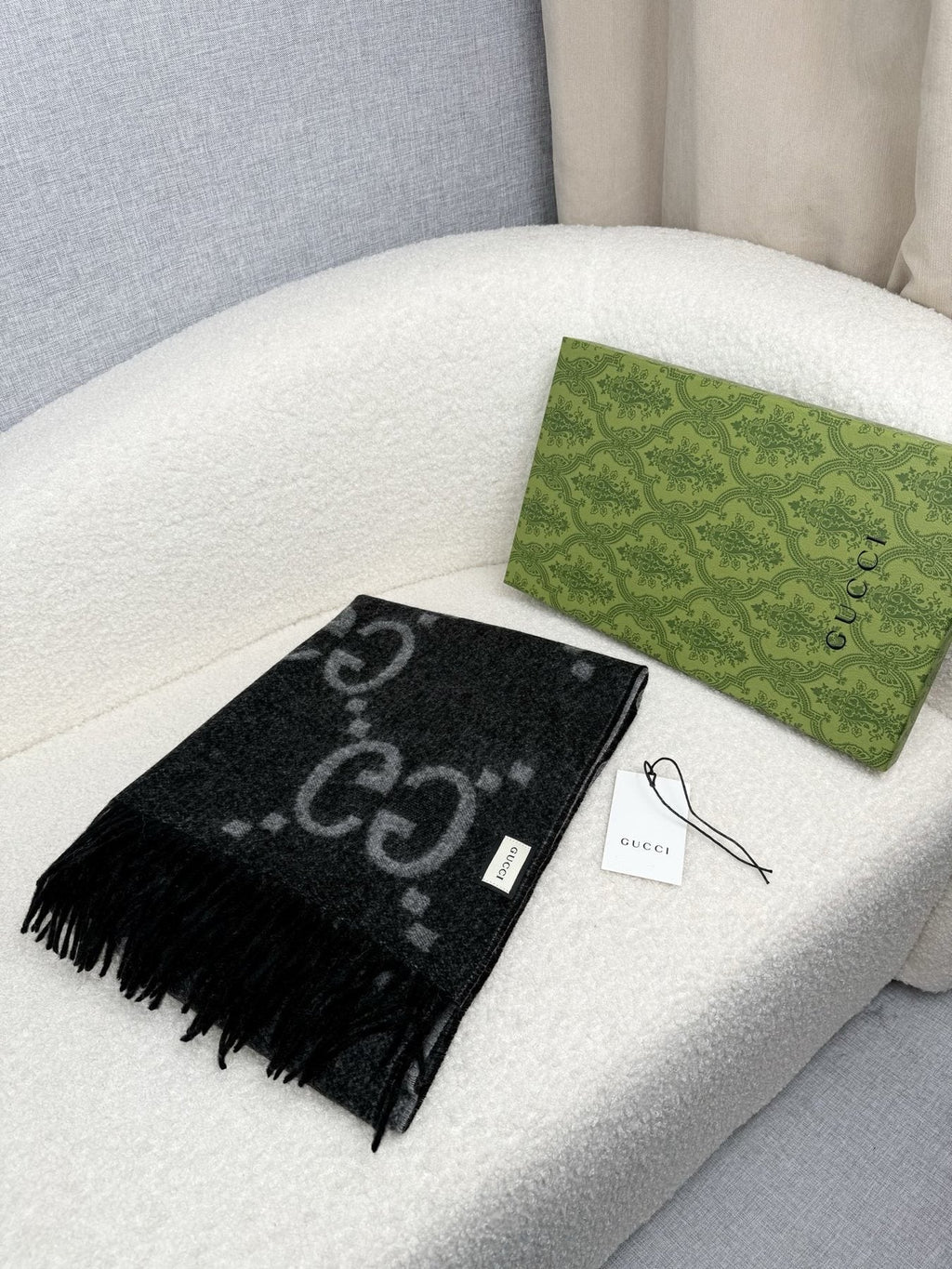 Charcoal Gray and Black Fringed Scarf