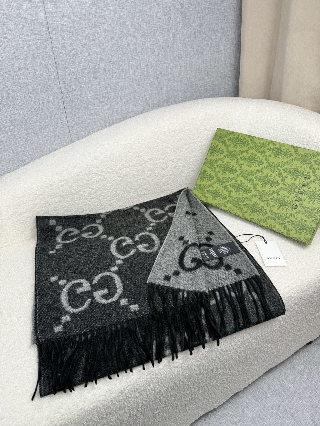 Charcoal Gray and Black Fringed Scarf