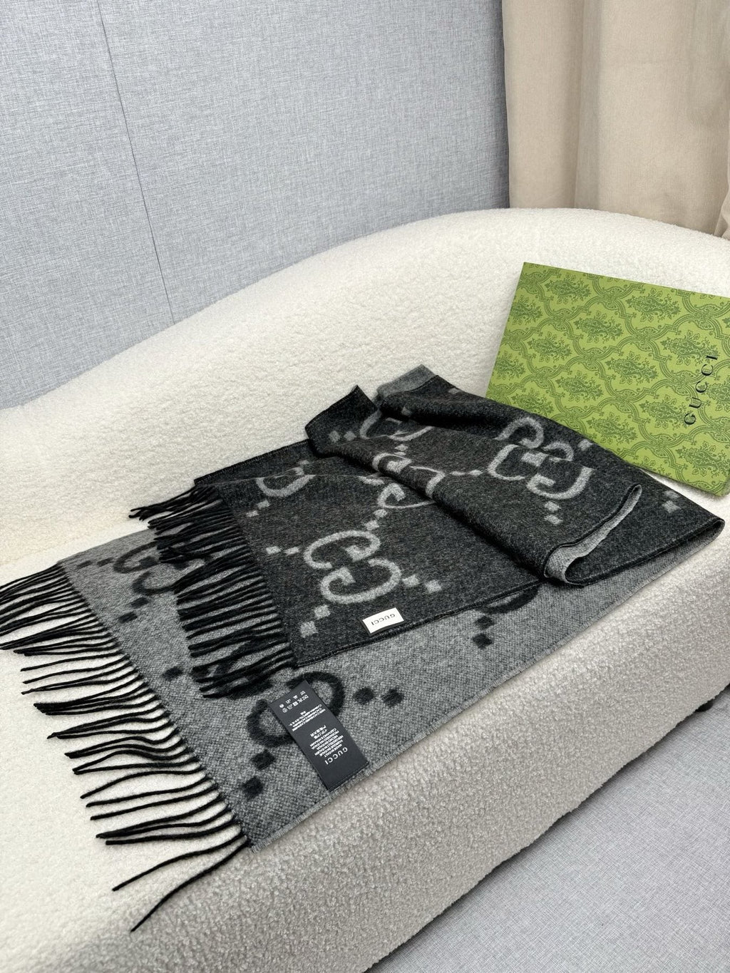 Charcoal Gray and Black Fringed Scarf