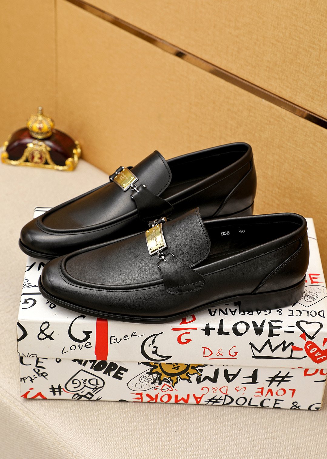 Black Gold-Tone Buckle Loafers