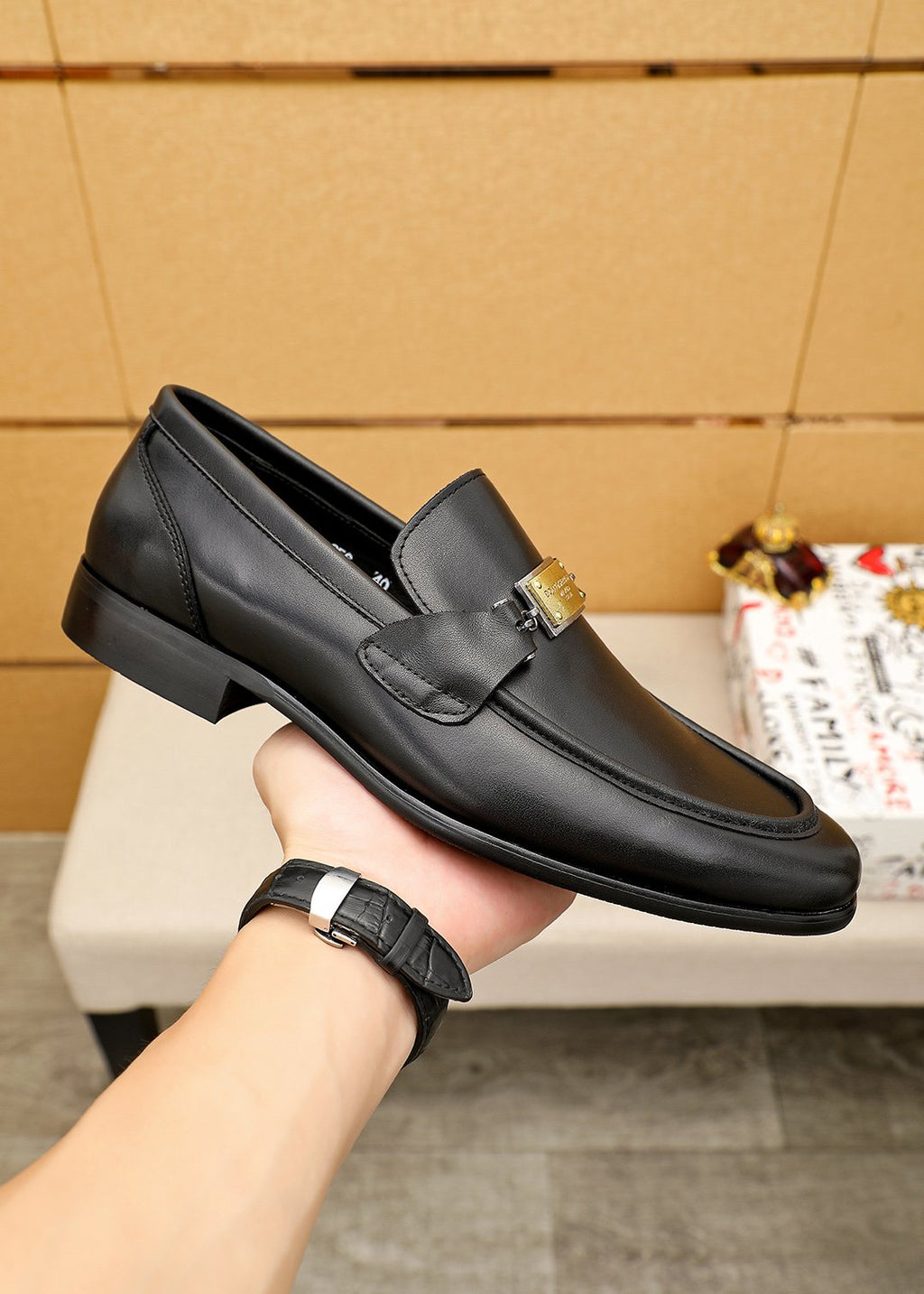 Black Gold-Tone Buckle Loafers