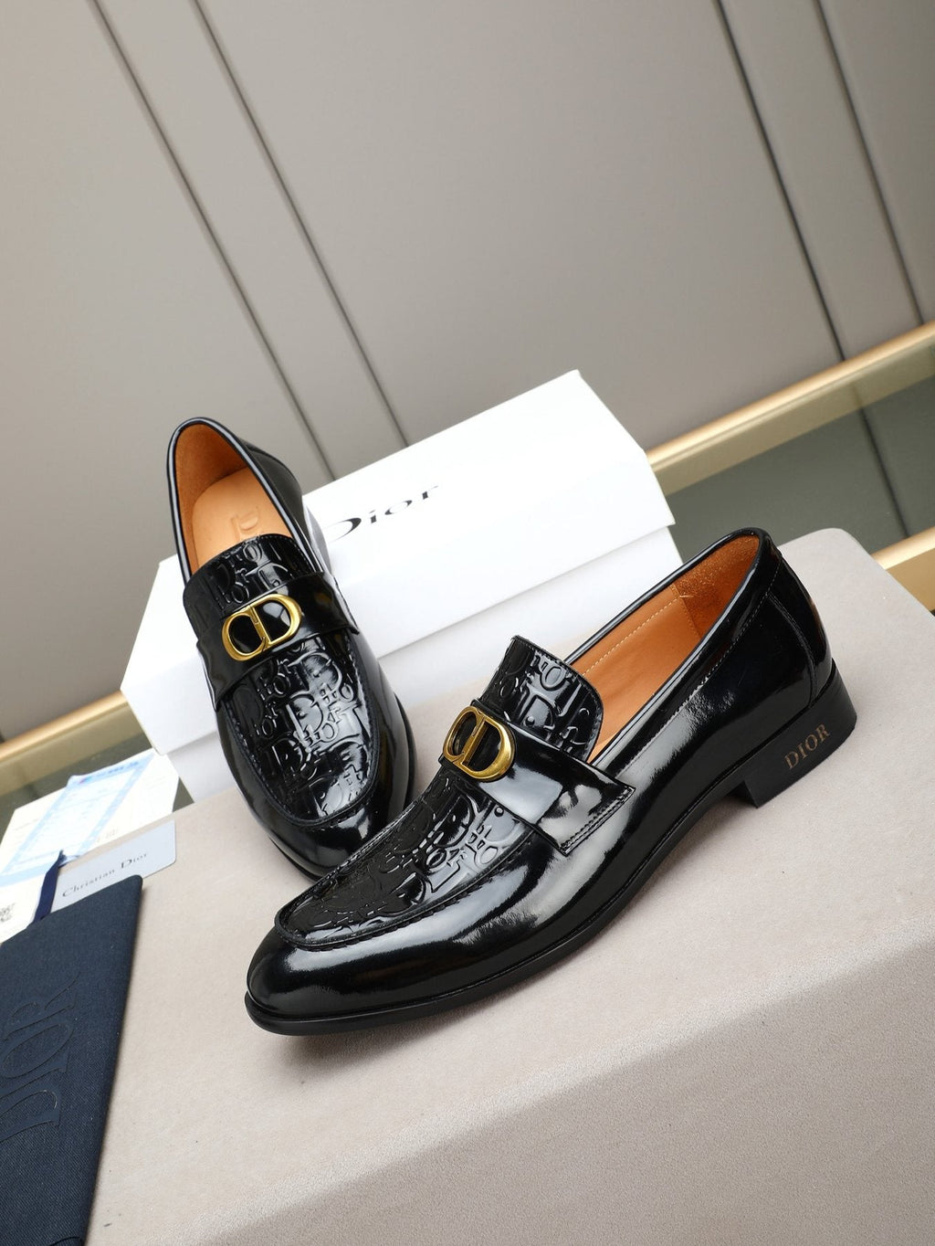 Dior Black Gold-Buckle Slip-On Dress Shoes