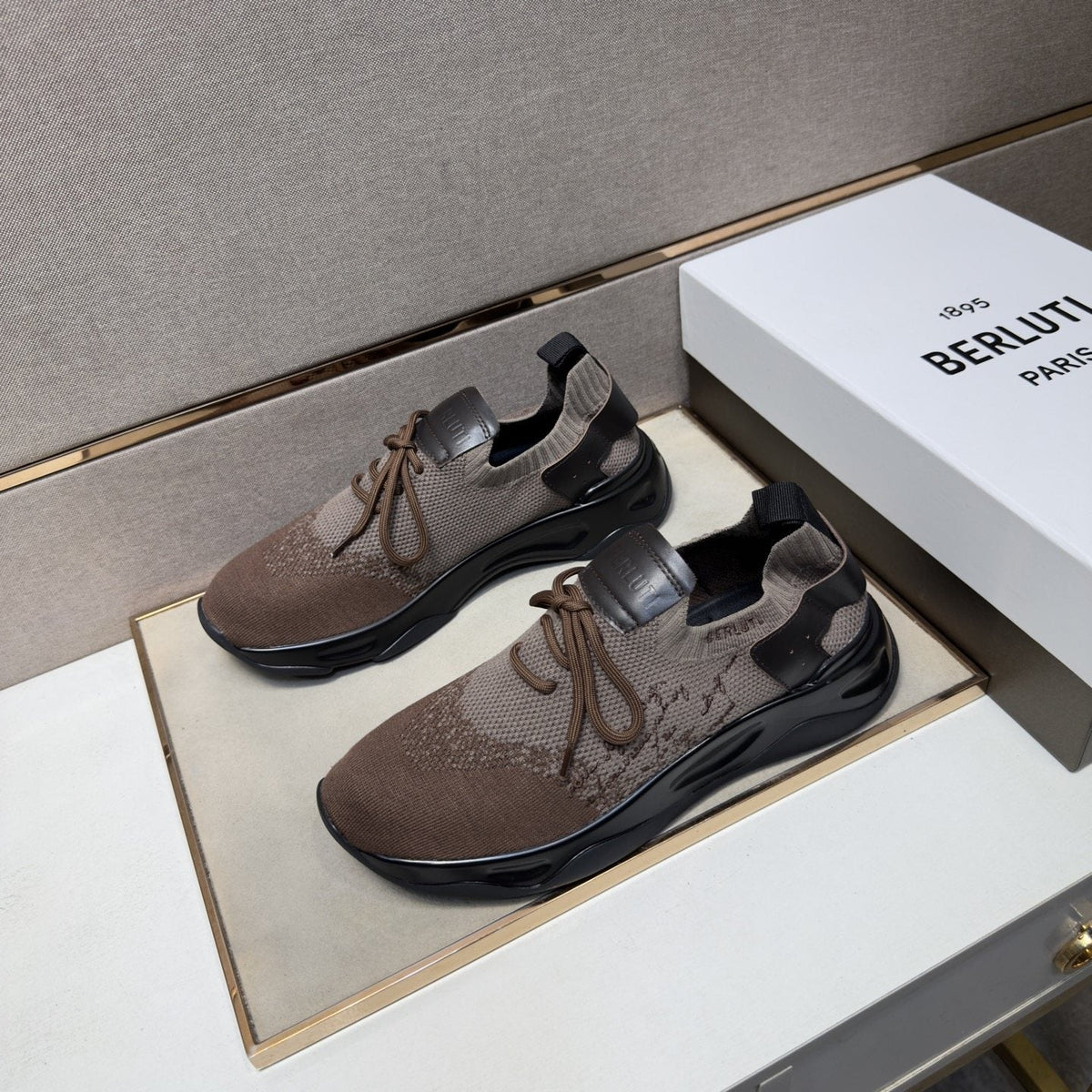Berluti Men's Taupe Brown and Black Sneakers