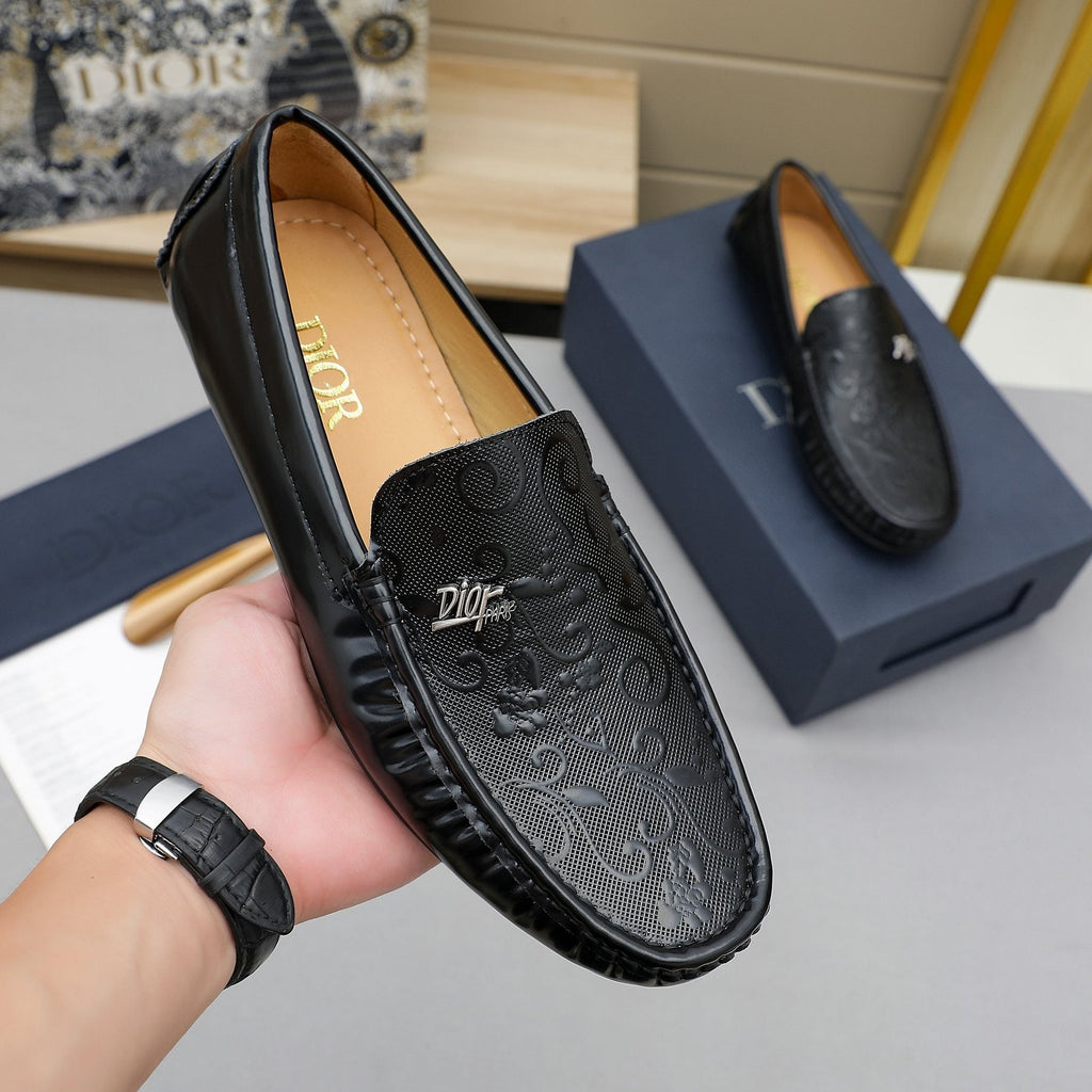 Dior Black Embossed Slip-On Loafers