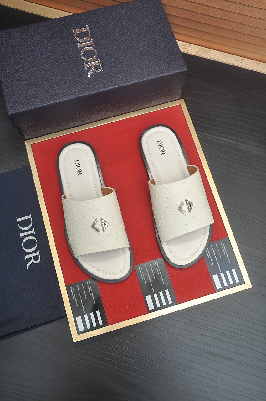 Dior White Strap Slide Sandals