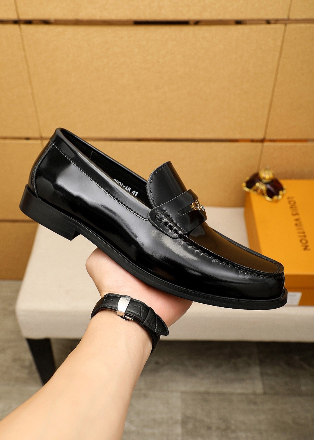Louis Vuitton Black Leather Buckle Loafers