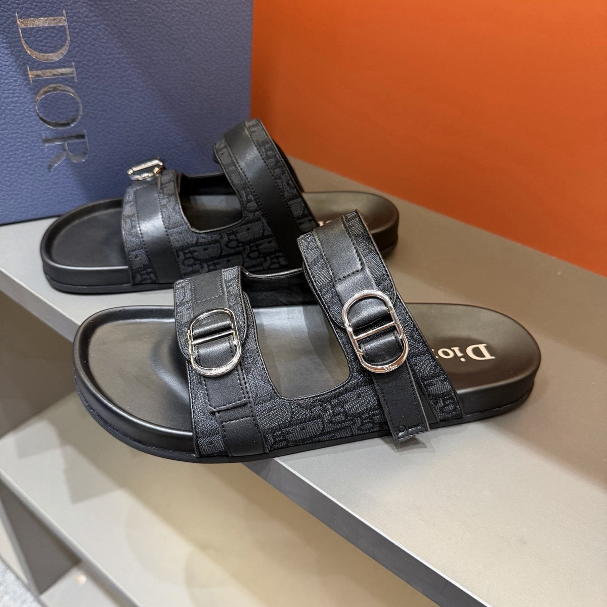 Dior Patterned Buckle Slide Sandals - Double Buckles