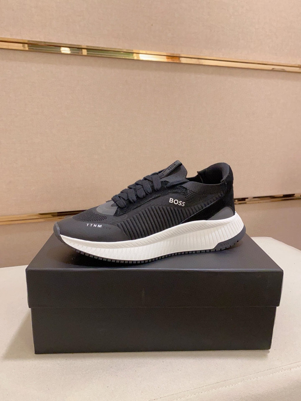 BOSS Men's Knit Lace-Up Sneakers